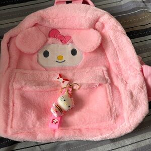 Cute Pink Plush Backpack with Character Design